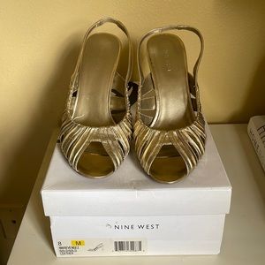 Gold Nine West Sling Backs Heels